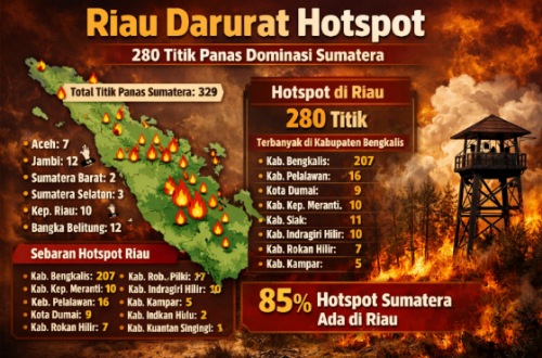 Sebaran titik panas di Riau hari ini.(infografis/AI)