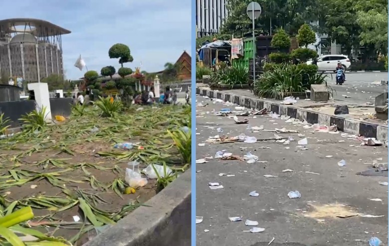 Usai demo AMMP, jalan protokol di Pekanbaru dipenuhi sampah (foto/dini)