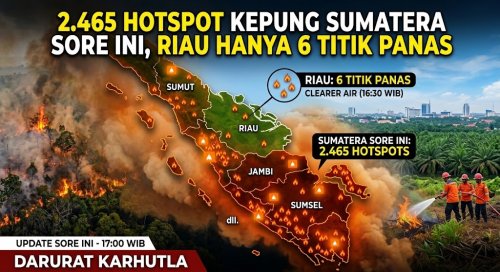 Sebaran titik panas di Sumatera dan Riau sore ini.(infografis/AI/halloriau.com)
