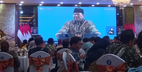 Presiden RI, Prabowo Subianto dalam kegiatan PTBI 2025 yang digelar hybrid.(foto: barkah/halloriau.com)