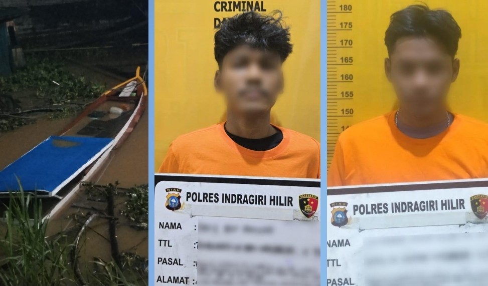 2 orang tersangka dalam kasus kecelakaan laut antara kapal motor KM JNE dan pompong pemancing (foto/Ayendra)