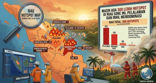 Sebaran titik panas di Sumatera dan Riau sore ini.(ilustrasi/halloriau.com)