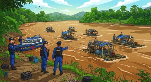 Rakit PETI kabur di Sungai Kuantan.(ilustrasi/AI/halloriau.com)