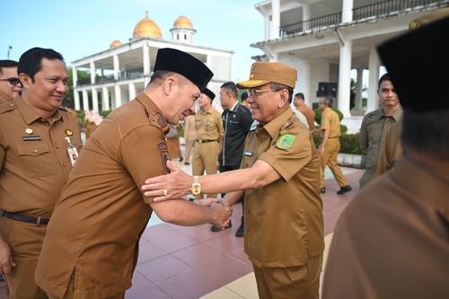 Bupati Rokan Hilir (Rohil), Bistamam memimpin apel bersama seluruh ASN di lingkungan Pemkab Rohil. (Foto: Afrizal)