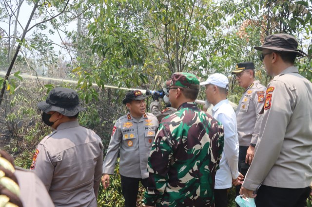 Wako Dumai, Paisal bersama Kapolda Riau, Herry Heryawan meninjau langsung lokasi kebakaran hutan dan lahan di kawasan Tanjung Palas, Dumai Timur (foto/bambang)