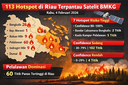 Sebaran titik panas di Riau hari ini.(infografis/AI)