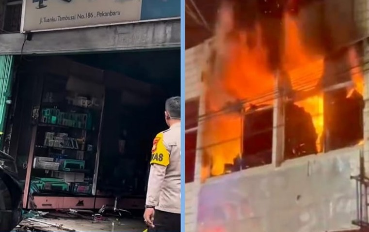 Kebakaran maut hangguskan ruko dan tewaskan satu keluarga di Jalan Nangka, Pekanbaru (foto/int)
