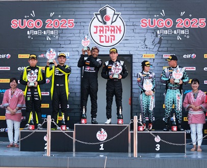 Haridarma Manoppo (kiri) dan Seita Nonaka (kanan) dari TGRI meraih kemenangan back-to-back di dua seri pembuka Japan Cup 2025 kelas GT4 yang digelar di Sportsland Sugo Circuit, Jepang.(foto: istimewa)