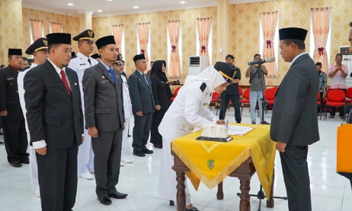 Wabup Rohil, Sulaiman melantik puluhan pejabat eselon II dan III Pemkab Rohil.(foto: afrizal/halloriau.com)
