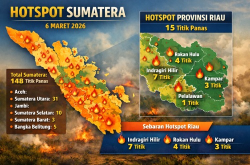 Sebaran titik panas di Riau hari ini.(infografis/AI)