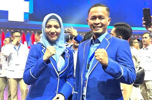 Ketua DPD Demokrat Riau, Agung Nugroho dan Sulastri.(foto: sri/halloriau.com)