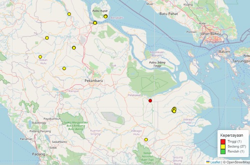 Sebaran titik panas di Sumatera hari ini.(foto: BMKG)