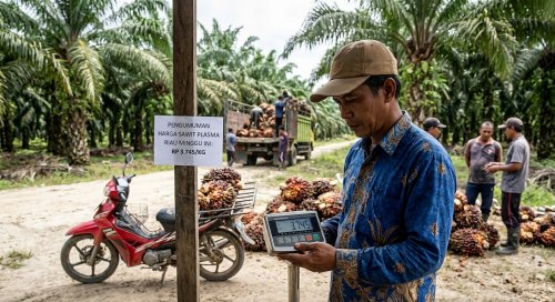 Harga TBS sawit mitra plasma di Riau pekan ini turun.(ilustrasi/gemini AI/halloriau.com)