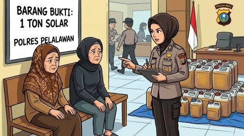 Polisi Pelalawan amankan 2 wanita dan 1 ton BBM solar subsidi.(ilustrasi/gemini AI/halloriau.com)