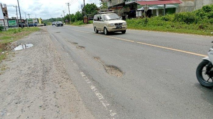 Pemudik diimbau waspada Jalintim Inhu banyak lubang.(foto: tribunpekanbaru.com)