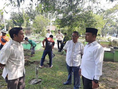 DLHK Pekanbaru pastikan pemindahan enam pohon mahoni dari persimpangan Purna MTQ ke lokasi lain. (Foto: Tata)