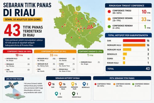 Seberan level confidence puluhan titik panas di Riau sore ini.(infografis/halloriau.com)