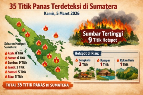 Sebaran titik panas di Riau hari ini.(infografis/AI)