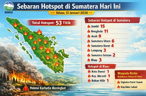 Sebaran titik panas di Sumatera hari ini.(ilustrasi/int)