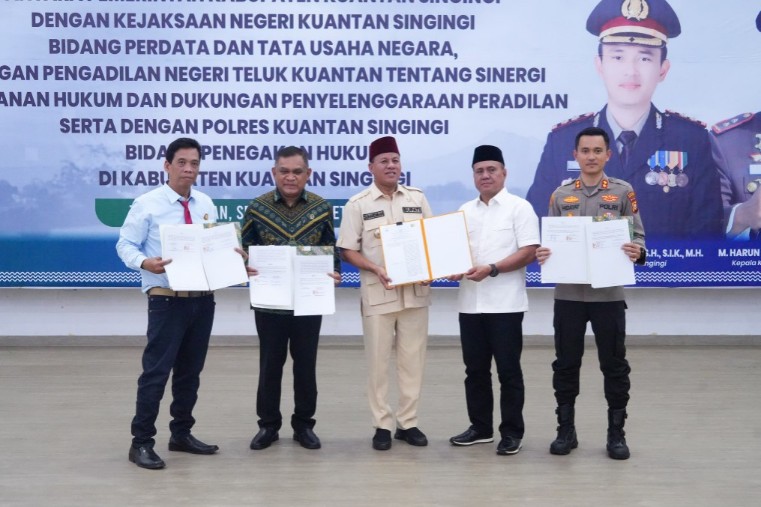Cegah pelanggaran hukum, Pemkab Kuansing MoU dengan Kejari, PN dan Polres Kuansing (foto/ultra)