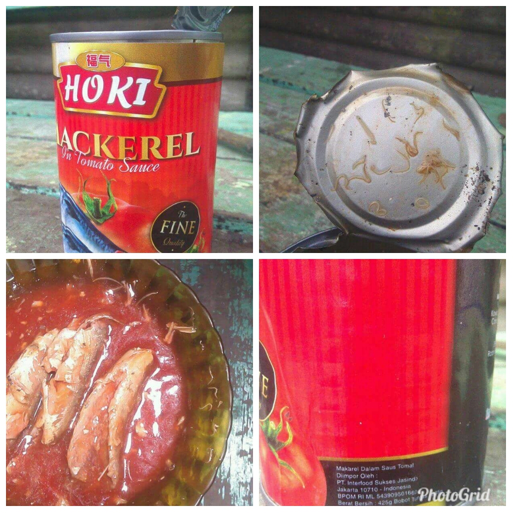 Sarden dalam kemasan atau mackarel merek Hoki mengandung cacing yang ditemukan warga Sungai Pakning