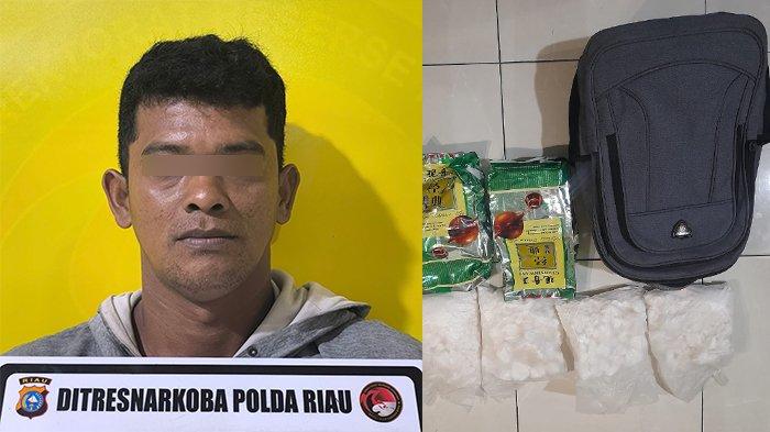 Tersangka Y saat diamankan di Mapolda Riau.(foto: tribunpekanbaru.com)
