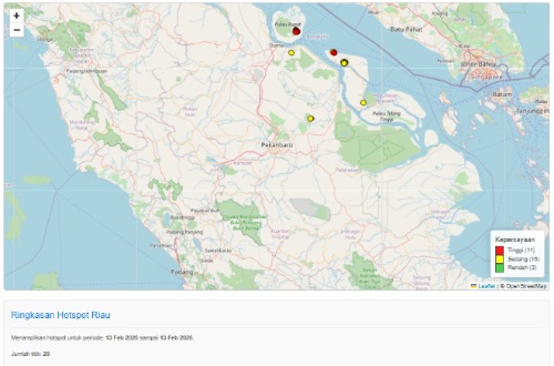 Sebaran titik panas di Riau hari ini.(foto: bmkg)