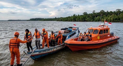 Kapal mati mesin di perairan Meranti, penumpang dievakuasi.(ilustrasi/AI/halloriau.com)