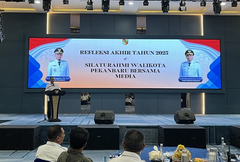 Walikota Pekanbaru, Agung Nugroho dalam acara Refleksi Akhir Tahun 2025 di Aula Perkantoran Tenayan Raya (foto/Tata)