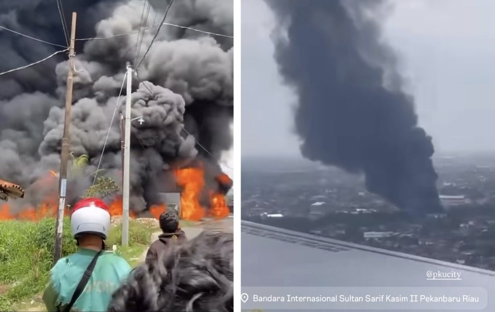Kebakaran hebat gudang solar ilegal di Jalan Sidodadi, Pekanbaru (foto/ist)