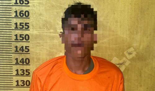 Pemuda pengganguran berinisial AA saat diamankan di Mapolsek Pangkalan Kuras.(foto: andi/halloriau.com)