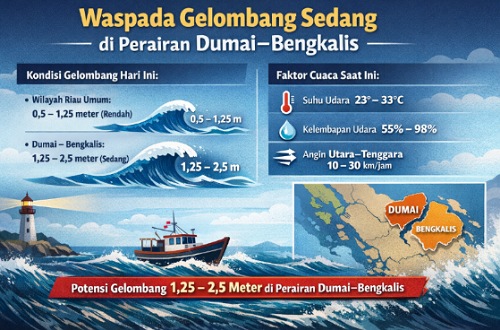 Prakiraan gelombang laut di perairan Riau hari ini.(infografis/AI)