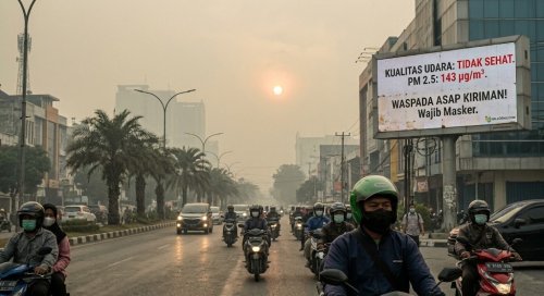 Kota Pekanbaru diselimuti kabut asap kiriman.(ilustrasi/AI/halloriau.com)