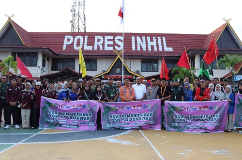 Aksi solidaritas mahasiswa, Forkopimda dan Polres Inhil.(foto: yendra/halloriau.com)