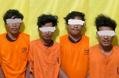 Para pelaku pencurian diamankan ke Mapolsek Kerumutan.(foto: andi/halloriau.com)