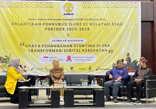 SKK Migas Sumbagut dan EMP Bentu Limited menjadi pembicara tentang penangan stunting pada kegiatan pelantikan pengurus Ikatan Alumni UI wilayah Riau 2025 - 2028.