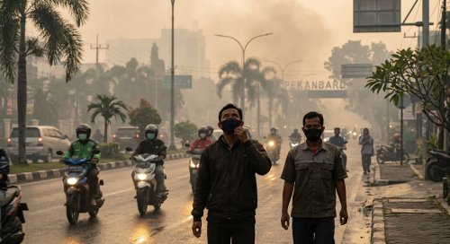 Kabut asap makin pekat di Kota Pekanbaru.(ilustrasi/AI/halloriau.com)