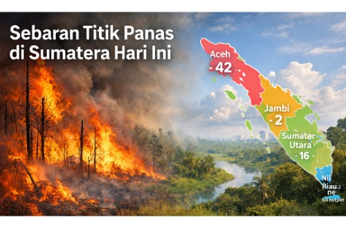 Sebaran titik panas di Sumatera hari ini.(ilustrasi/int)
