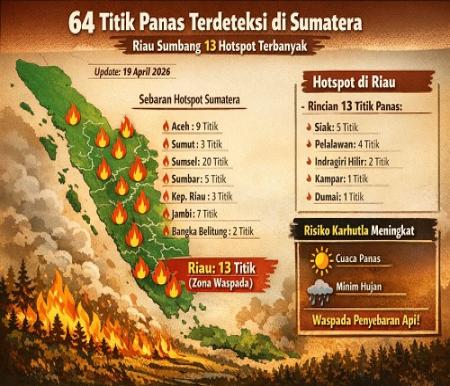 Sebaran titik panas di Riau hari ini.(infografis/AI)