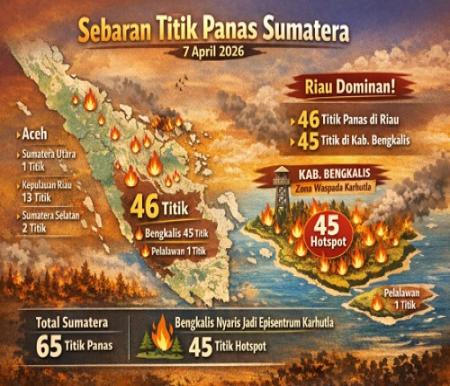 Sebaran titik panas di Riau hari ini.(infografis/AI)