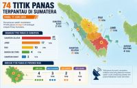 Sebaran titik panas di Sumatera dan Riau sore ini.(infografis/halloriau.com)