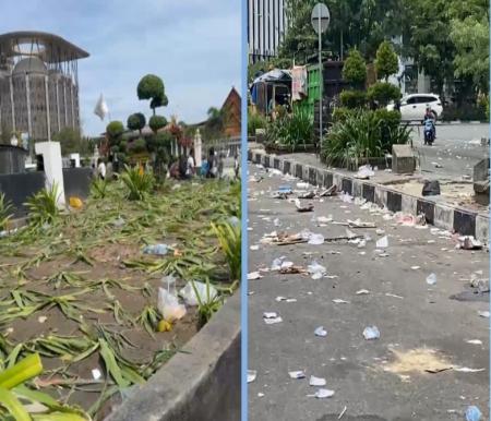 Usai demo AMMP, jalan protokol di Pekanbaru dipenuhi sampah (foto/dini)
