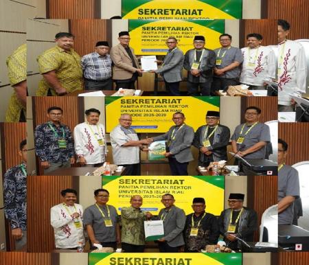 Tiga calon rektor Universitas Islam Riau menyerahkan berkas.