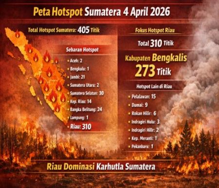 Sebaran titik panas di Riau hari ini.(infografis/AI)