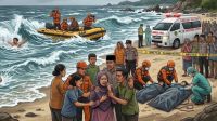 Dua remaja tewas di Pantai Sekip, Bengkalis saat memancing.(ilustrasi/gemini AI/halloriau.com)