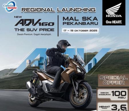 Honda ADV160 RoadSync kini resmi hadir untuk masyarakat Riau melalui ajang regional launching di Mal SKA Pekanbaru, pada 17–19 Oktober 2025.