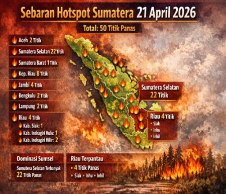 Sebaran titik panas di Riau hari ini.(infografis/AI)