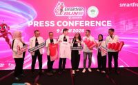 Jajaran direksi XLSMART Smartfren berfoto bersama usai Press Conference SMARTFREN Run 2026 dan kampanye "Jagoan Sinyal Se-Indonesia" di XLSMART Tower, Jakarta.(foto: istimewa)