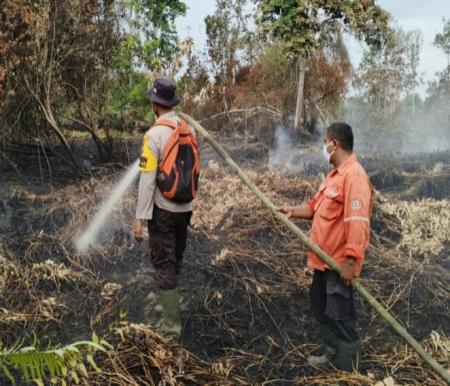 Karhutla yang terjadi di Desa Sungai Ara sedang dalam tahap pendinginan (foto/Andy)