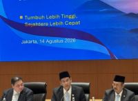 Menteri Keuangan Purbaya Yudhi Sadewa dalam Konferensi Pers RAPBN dan Nota Keuangan Tahun Anggaran 2027 di Jakarta, Jumat (14/8/2026). 